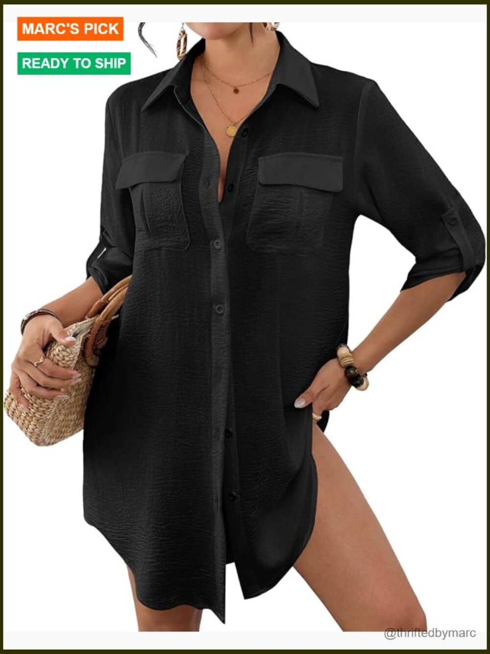 Swimsuit Coverup Button Down Beach Shirt Dress Summer Vacation Outfit